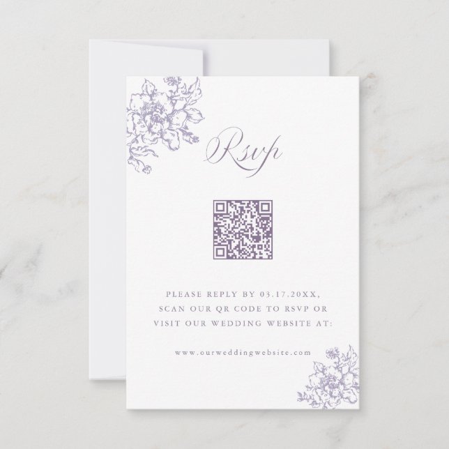 Cartons Réponse Classic Bloom Garden Lavender Wedding QR Code (Devant)