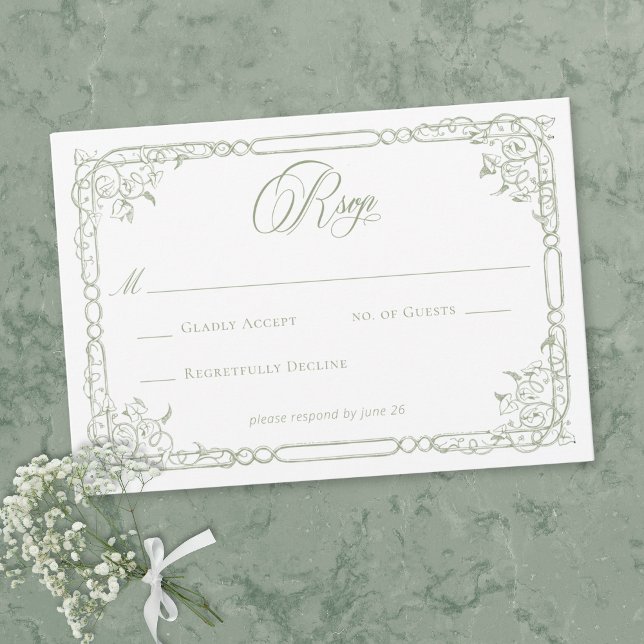 Cartons Réponse Classic Elegant Sage Green Floral Frame Wedding (Classic Elegant Sage Green Floral Frame Wedding RSVP Card)