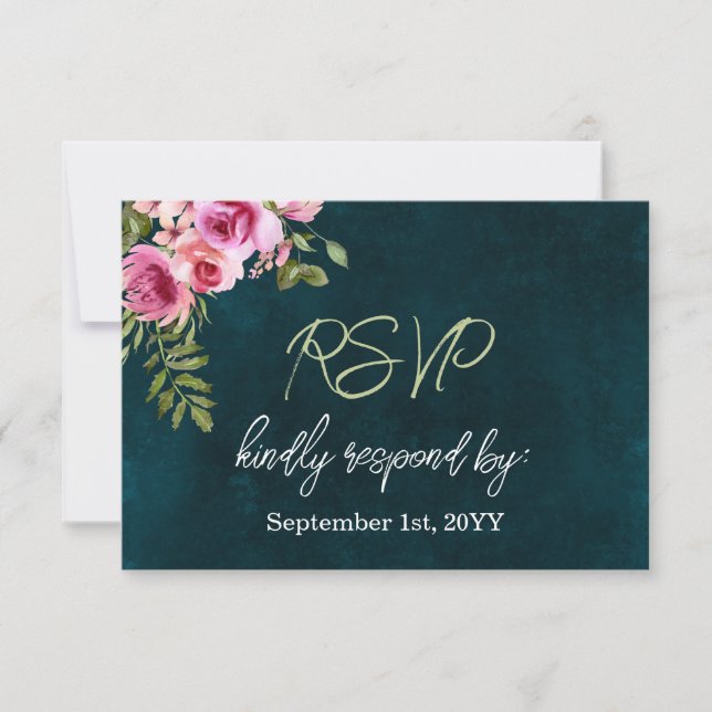 Cartons Réponse Classic Emerald Vert Floral Dark Moody Mariage (Devant)