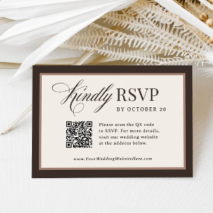 Cartons Réponse Classique Luxe Mariage QR Code Brun Neutre