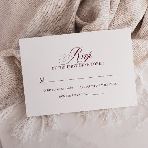 Cartons Réponse Classique Luxe Mariage Simple Blanc et Bourgogne