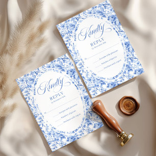 Cartons Réponse Classique Toile de Jouy Roses Bleu Poussiéreux RSV