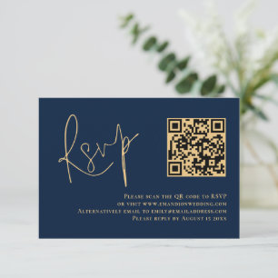 Cartons Réponse Classy Gold Script Marine Bleu QR Code Mariage RSV