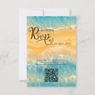 Cartons Réponse Coastal Chic Golden Sand Turquoise QR Code Mariage