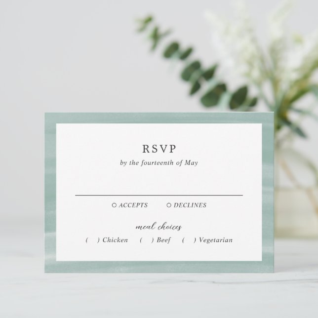 Cartons Réponse Coastal Chic Muted Green Mariage élégant (Debout devant)