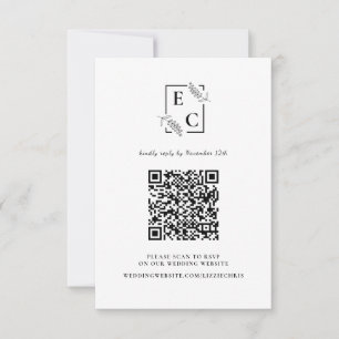 Cartons Réponse Code QR botanique simple noir et blanc monogramme