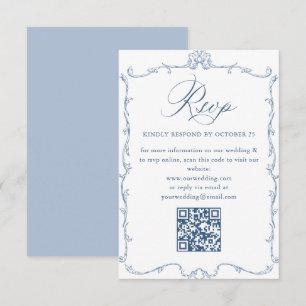 Cartons Réponse Code QR de l'Orné victorien Floral Dusty Blue Mari