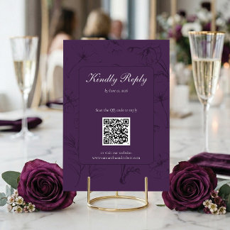 Cartons Réponse Code QR de mariage à motif floral prune élégant