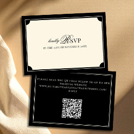 Cartons Réponse Code QR de mariage argent d'autrefois noir et ivoi