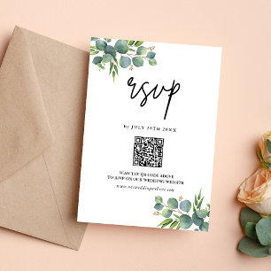 Cartons Réponse Code QR de mariage au bois d'eucalyptus sauge