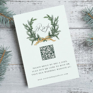 Cartons Réponse Code QR de mariage au pin vert et à l'arc doré Min