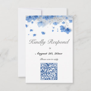 Cartons Réponse Code QR de mariage aux fleurs sauvages bleu doux C