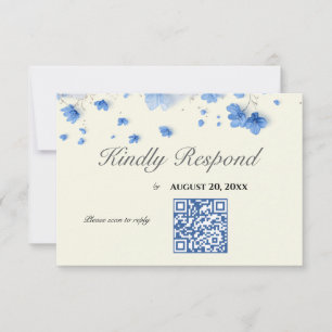 Cartons Réponse Code QR de mariage aux fleurs sauvages bleu ivoire