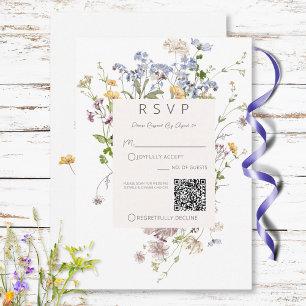 Cartons Réponse Code QR de Mariage blanc Fleur sauvage de Boho dél
