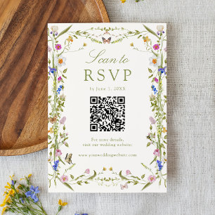 Cartons Réponse Code QR de mariage champ de fleurs sauvages coloré