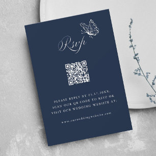 Cartons Réponse Code QR de mariage élégant calligraphié bleu marin