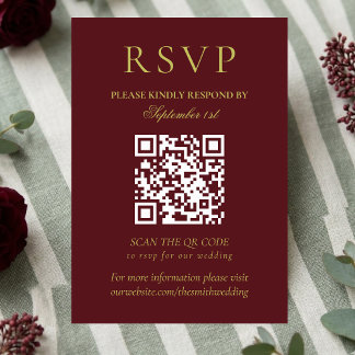 Cartons Réponse Code QR de mariage élégant Chartreuse Bourgogne