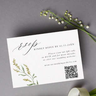 Cartons Réponse Code QR de mariage élégant fleur sauvage