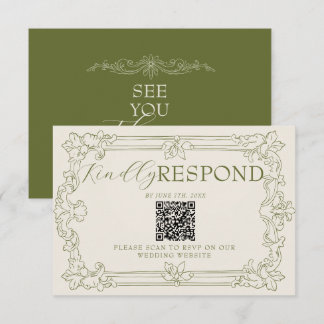 Cartons Réponse Code QR de mariage Fancy Olive Green Floral Old Mo