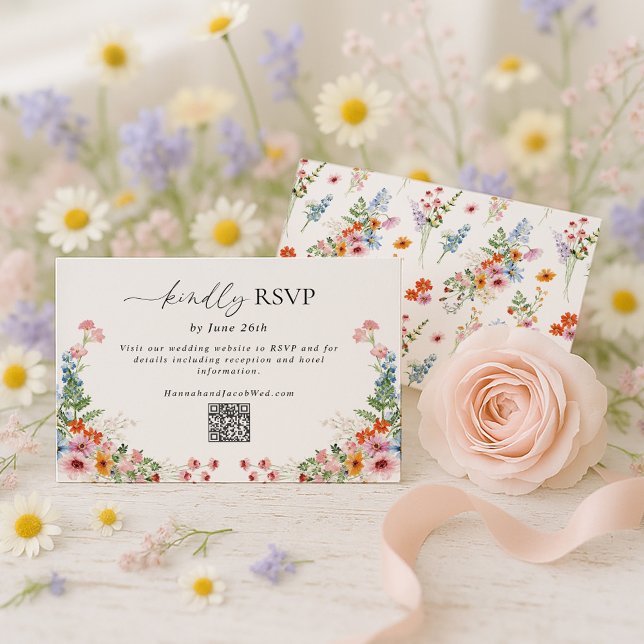 Cartons Réponse Code QR de mariage Fleur sauvage colorée (Créateur téléchargé)