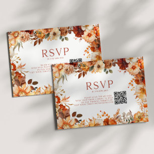 Cartons Réponse Code QR de mariage floral automnal rustique élégan