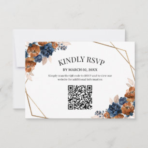 Cartons Réponse Code QR de mariage floral bleu terracotta 