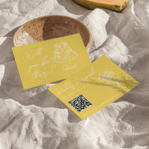 Cartons Réponse Code QR de mariage floral dessiné à la main jaune