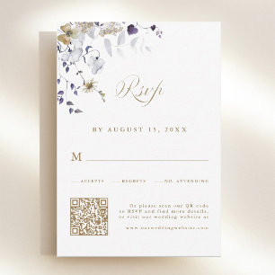Cartons Réponse Code QR de mariage floral or et violet romantique