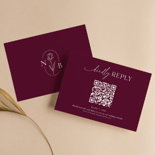Cartons Réponse Code QR de mariage moderne minimal burgundy boho
