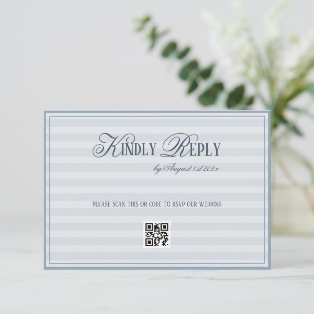 Cartons Réponse Code QR de mariage rayé bleu de Patel (Debout devant)