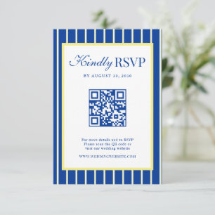 Cartons Réponse Code QR de mariage rayé bleu et jaune italien