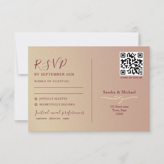 Cartons Réponse Code QR de mariage romantique à double fonction (Devant)