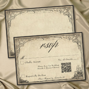 Cartons Réponse Code QR de mariage sur parchemin gothique médiéval