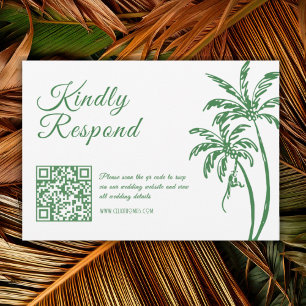 Cartons Réponse Code QR de mariage vert de plage rétro côtière tro