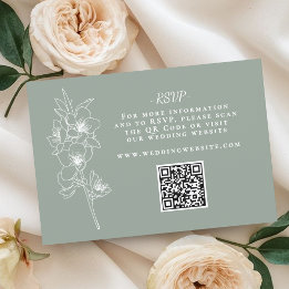 Cartons Réponse Code QR de mariage vert sauge botanique