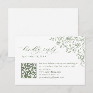 Cartons Réponse Code QR de mariage vert sauge floral orné victorie