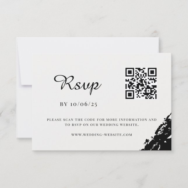 Cartons Réponse Code QR du Mariage d&#x27;aquarelle noir (Devant)
