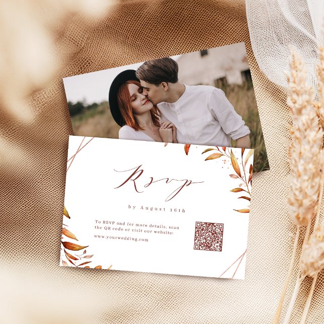 Cartons Réponse Code QR du Mariage russe géométrique moderne Autom (Modern Fall Geometric Rustic Wedding QR code RSVP Card)