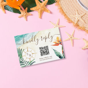 Cartons Réponse Code QR du monogramme du compas de mariage de dest