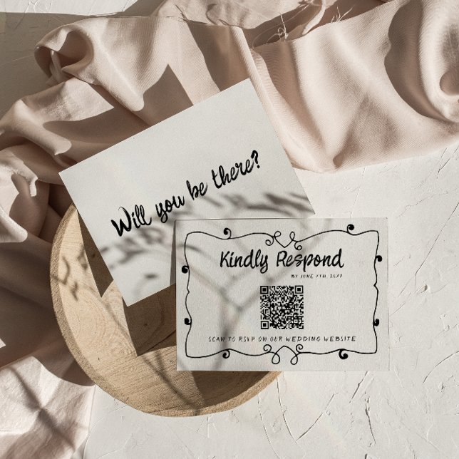 Cartons Réponse Code QR écrit à la main Cadre rétro Mariage modern (Créateur téléchargé)