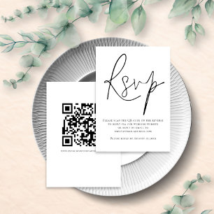 Cartons Réponse Code QR écriture élégante Mariage Noir Blanc