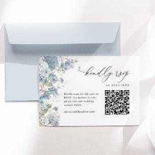 Cartons Réponse Code QR Élégant Fleurs Bleu Poussiéreux Mariage