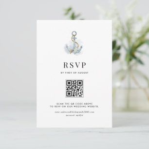 Cartons Réponse Code QR Fleur Bleue Ancre Nautique Aquarelle