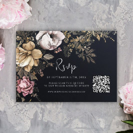 Cartons Réponse Code QR gothique Mariage noir floral