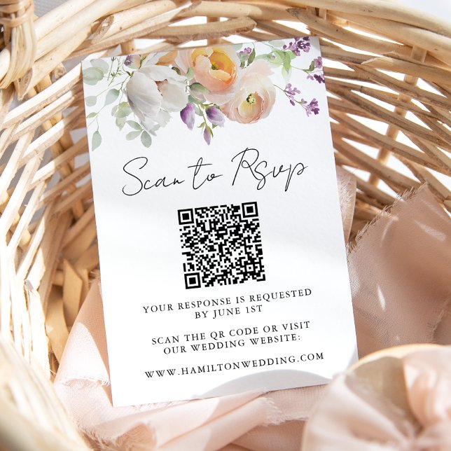 Cartons Réponse Code QR Mariage floral de printemps délicat (Créateur téléchargé)