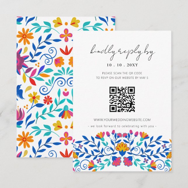 Cartons Réponse Code QR Mariage floral mexicain vibrant (Devant / Derrière)
