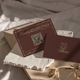 Cartons Réponse Code QR mariage marron chocolat floral Old Money