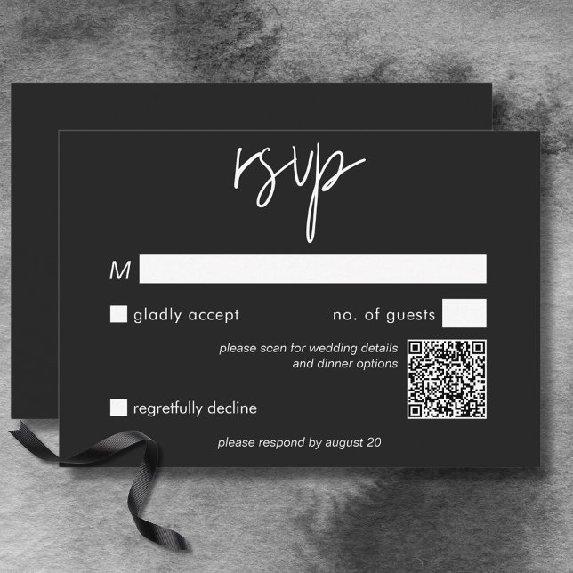 Cartons Réponse Code QR Mariage minimal foncé (Dark Moody Minimal Wedding QR Code RSVP Card)
