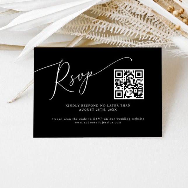 Cartons Réponse Code QR Mariage noir minimal (Créateur téléchargé)