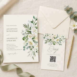 Cartons Réponse Code QR personnalisé pour un mariage botanique mod